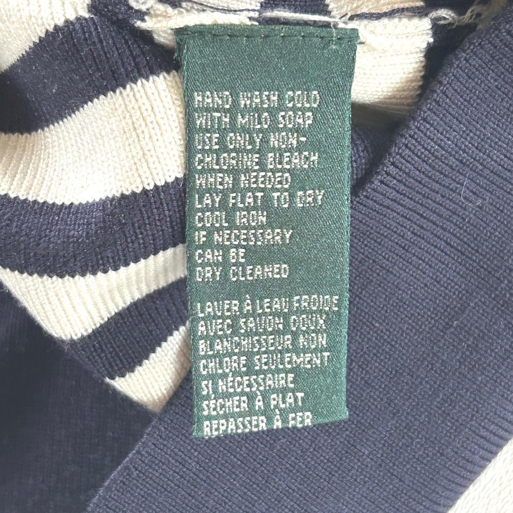 Lauren Ralph Lauren Cardigan Womens M Petite Navy Striped Gold Button Nautical - Picture 4 of 8
